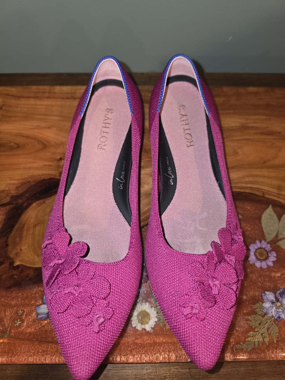 Rothy's Women's Pointed Floral Flats in Magenta